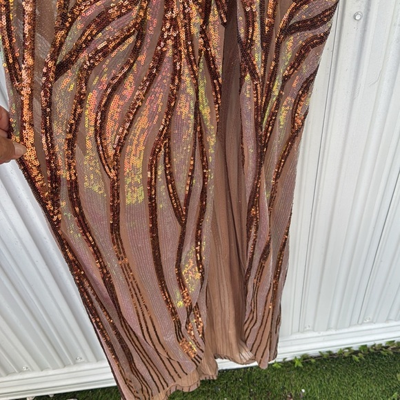 Brown and Gold Sequin Jumpsuit - Picture 3 of 15